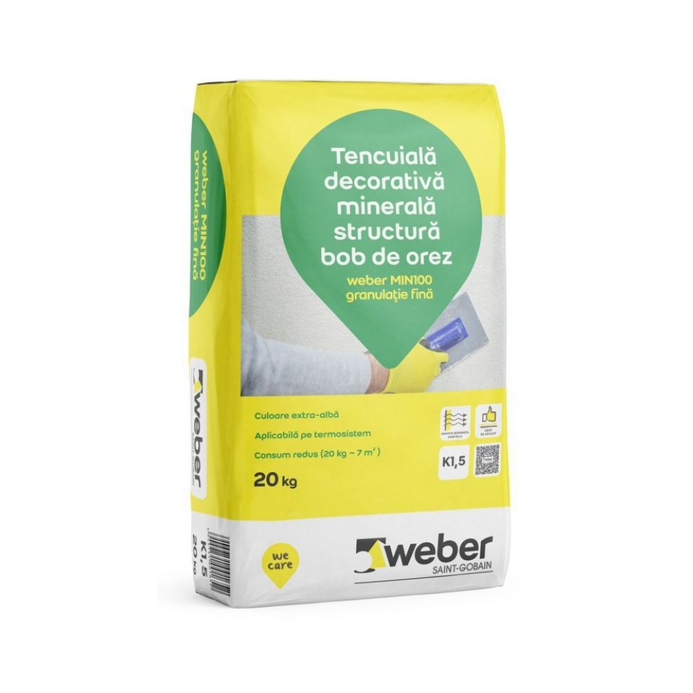 [P005208] Tencuială minerală decorativă structurată WEBER min100 K 1.5, 20 kg