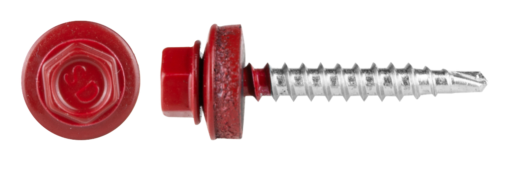 Șurub autoforant cu cap HEX 4.8x19 mm, șaibă EPDM Ø14 mm, RAL 3011 prindere pe metal, 250 bucăți