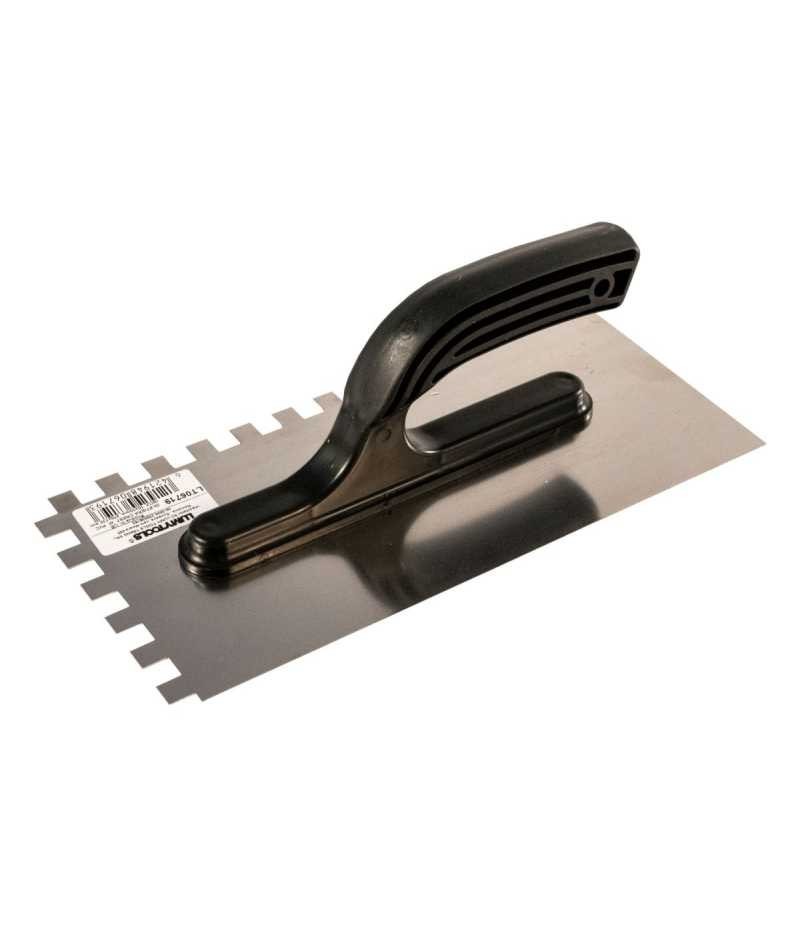 Gletieră inox crestată, 10x10x10 mm cu mâner PVC, 270x130 mm