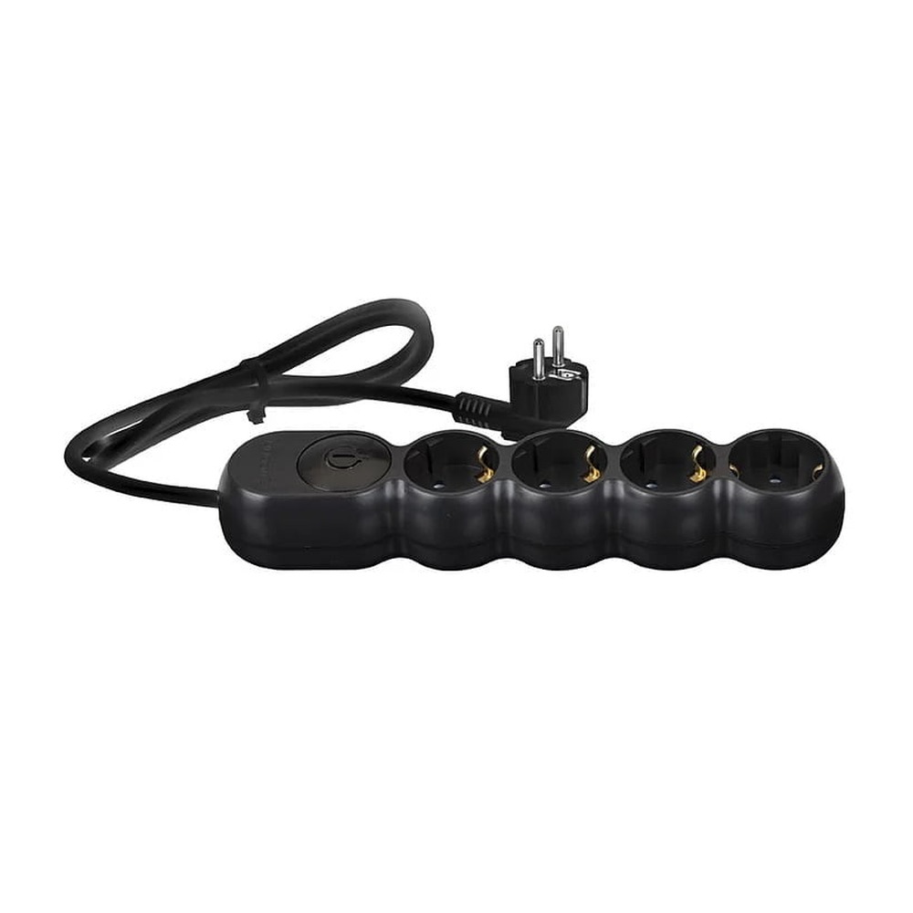 Prelungitor electric negru 3680W, 3x1.5 mm² cu 6 prize + întrerupător, 1.5 ml
