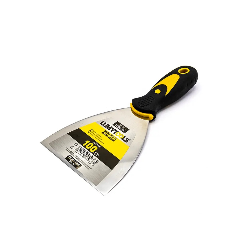 Șpaclu inox profesional cu mâner cauciuc, 100 mm