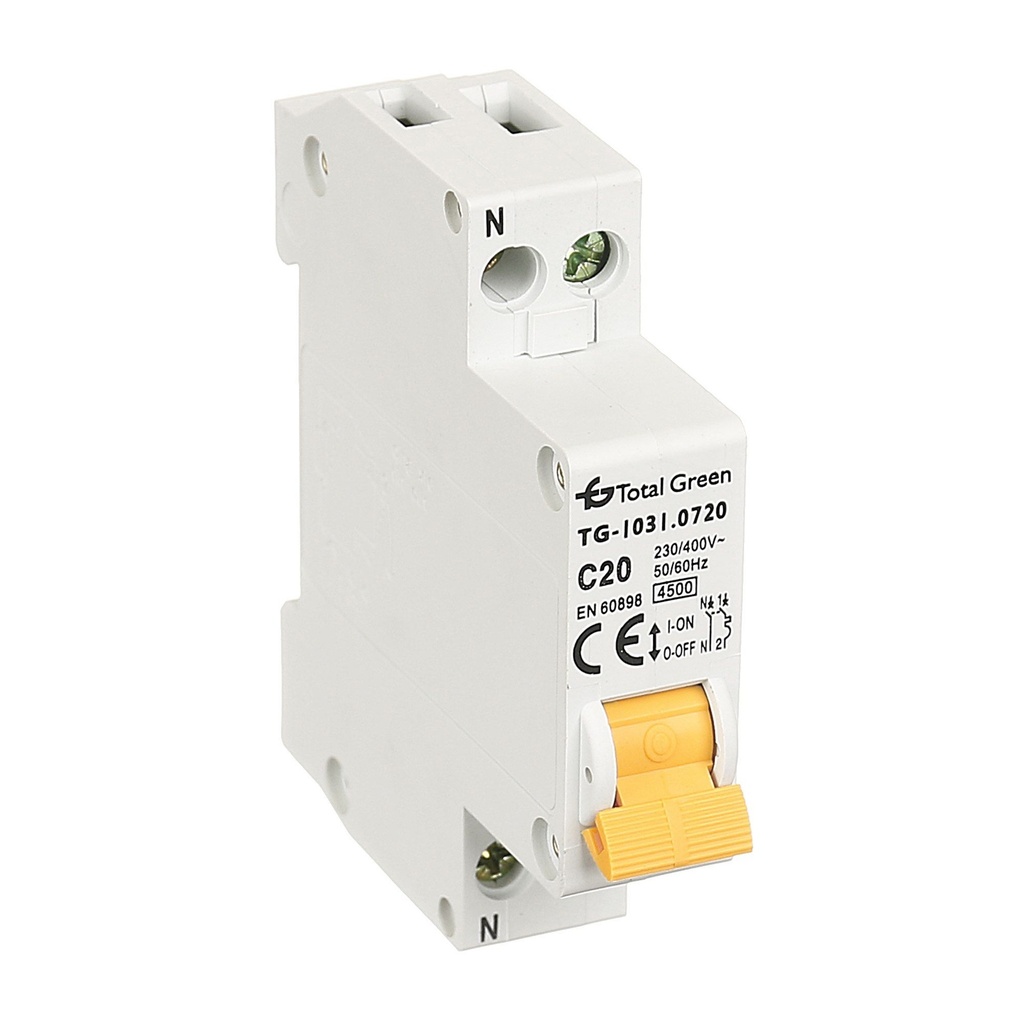 Disjunctor electric modular Total Green 1P+N 20A 4,5kA, curbă C