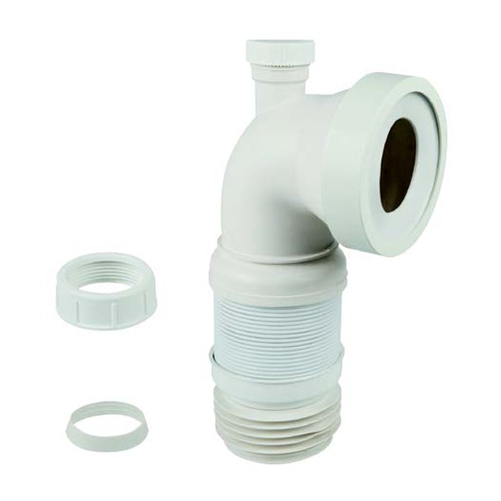[P004172] Racord wc flexibil-extensibil cu cot la 90° si racord pentru masina de spalat Ø40, cu insertie metalica