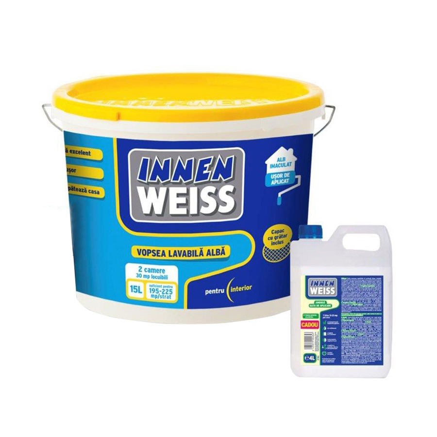 Vopsea lavabilă albă pentru interior Innenweiss 15L + amorsă 4L