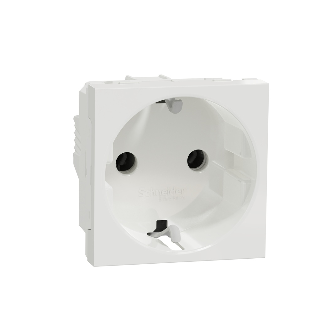 Priză simplă cu împământare Schneider Unica, NU303618 albă, 16A 2 poli