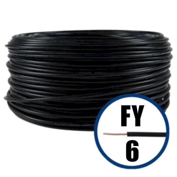 Conductor electric FY (H07V-U) 6 mmp, izolație PVC, negru