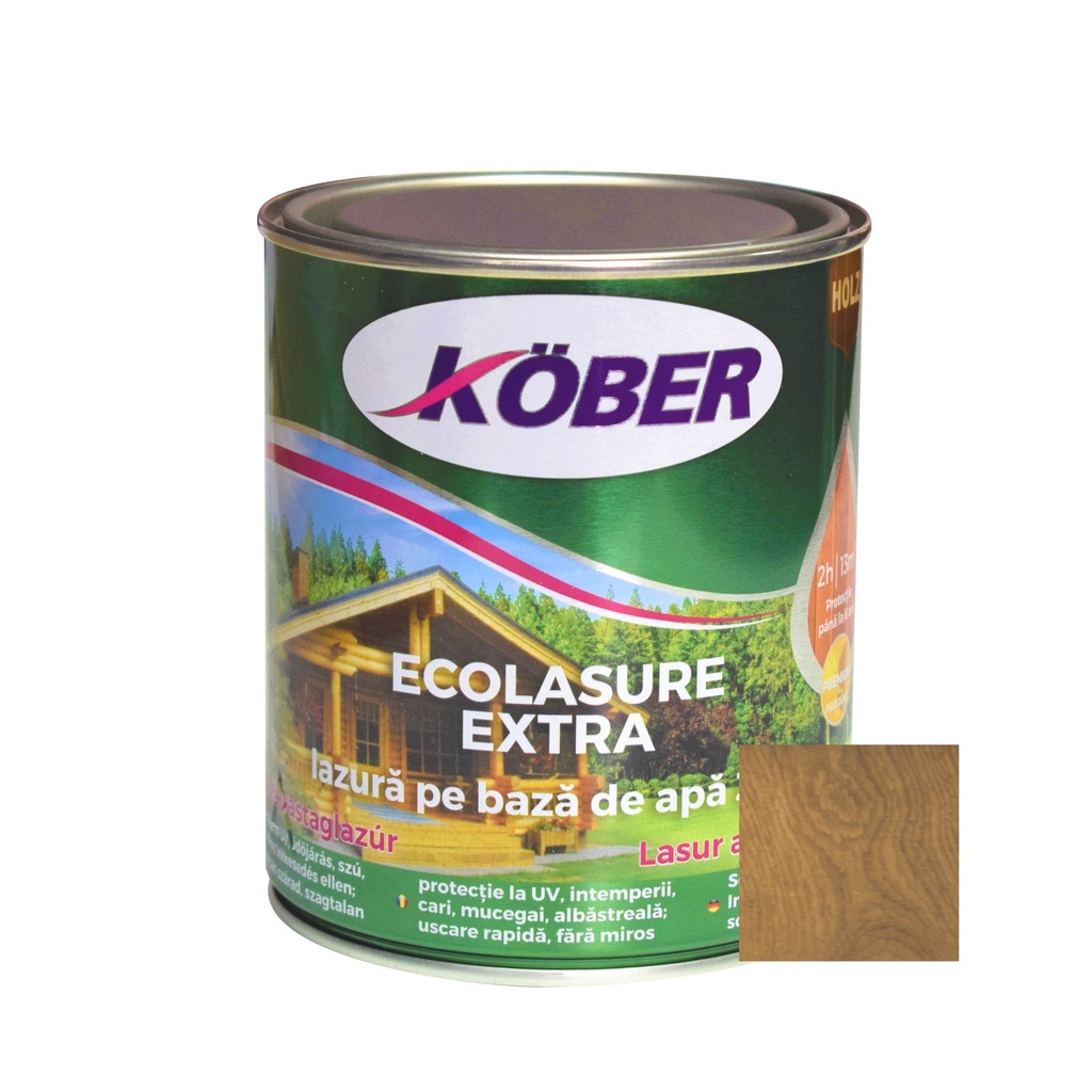 Lazură Kober Ecolasure Extra 3 in 1 pe bază de apă alun, 0.75 l