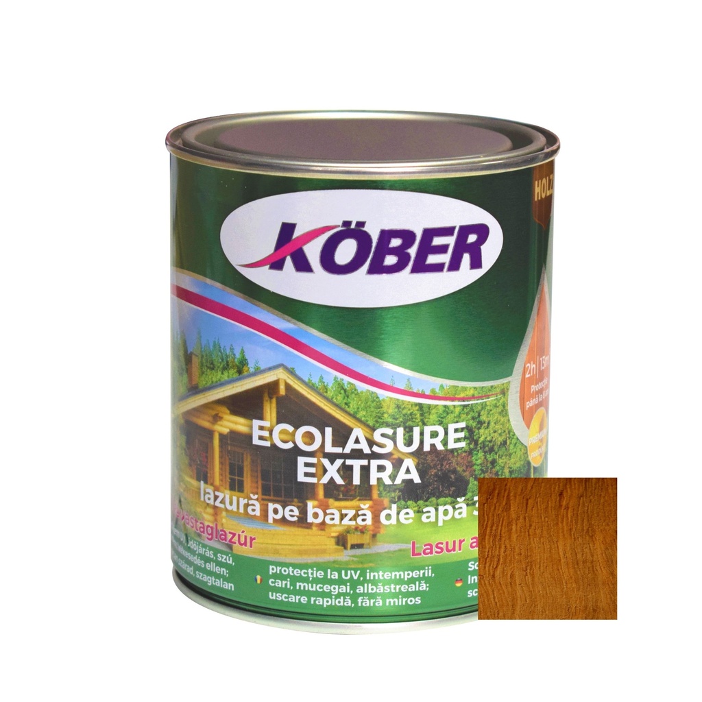 Lazură Kober Ecolasure Extra 3 in 1 pe bază de apă stejar inchis, 0.75 l