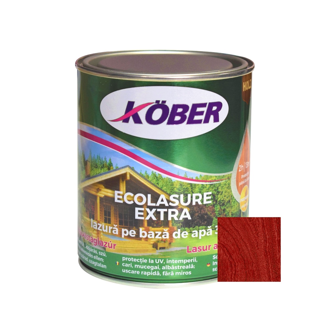 Lazură Kober Ecolasure Extra 3 in 1 pe bază de apă mahon închis, 0.75 l