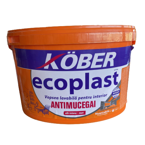 Vopsea lavabilă Kober Ecoplast albă intens-mat pentru interior antimucegai, 8.5 l