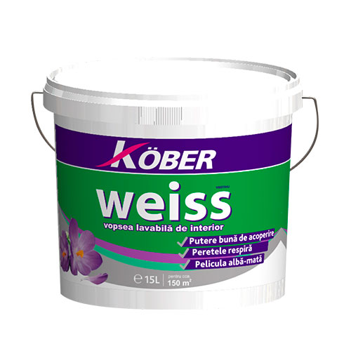 Vopsea lavabilă pentru interior Kober Weiss albă, 4 l
