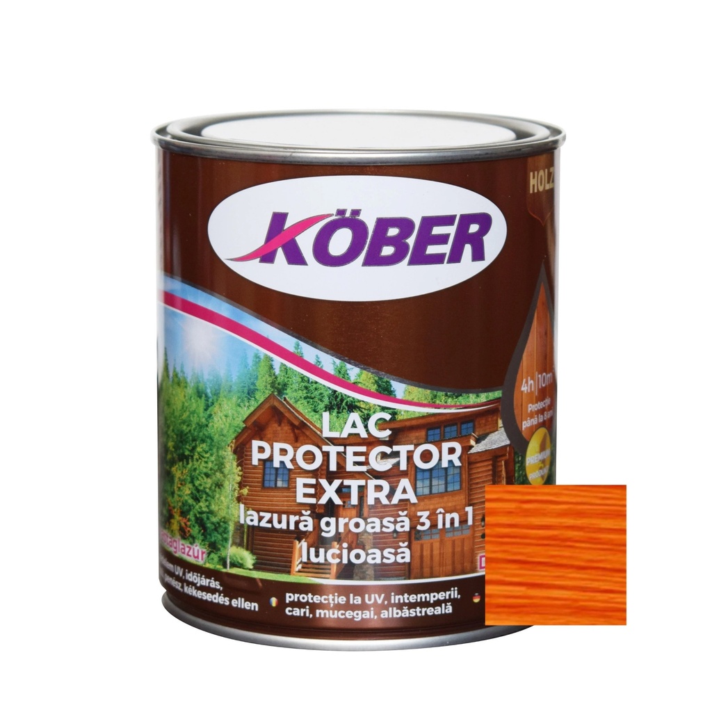 Lac protector extra Kober interior/exterior, lazură groasă 3 în 1 cireș, 0.75L