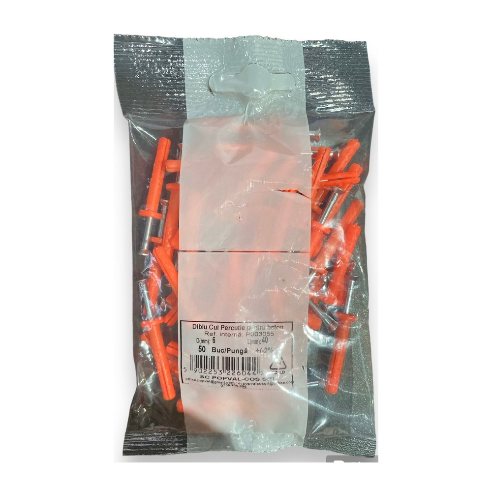[P003055] Dibluri cu surub cui percutie pentru beton/BCA, Ø 6x40 mm, set 50 buc