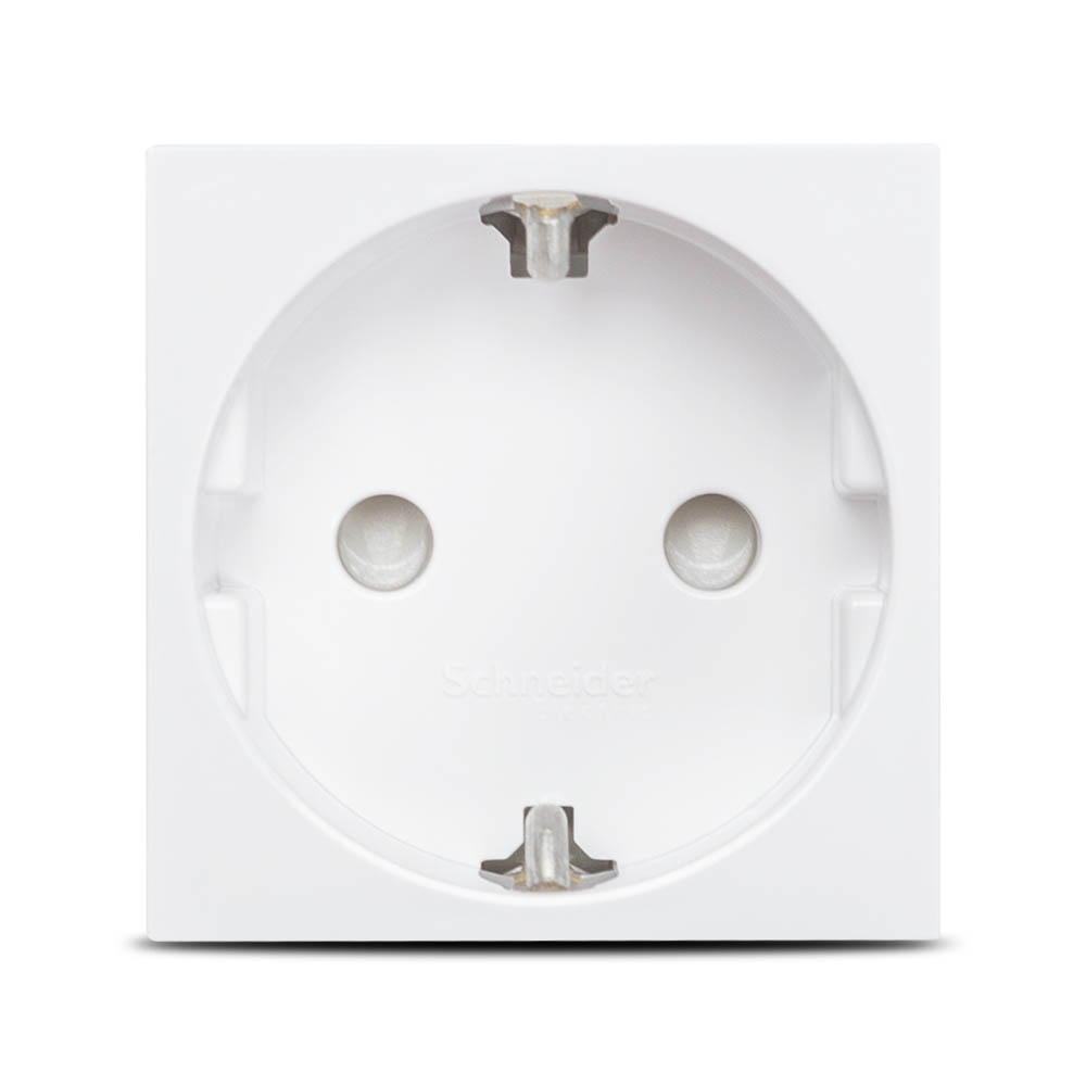 Priză simplă cu împământare Schneider Unica NU303718 albă, 16A 2 poli