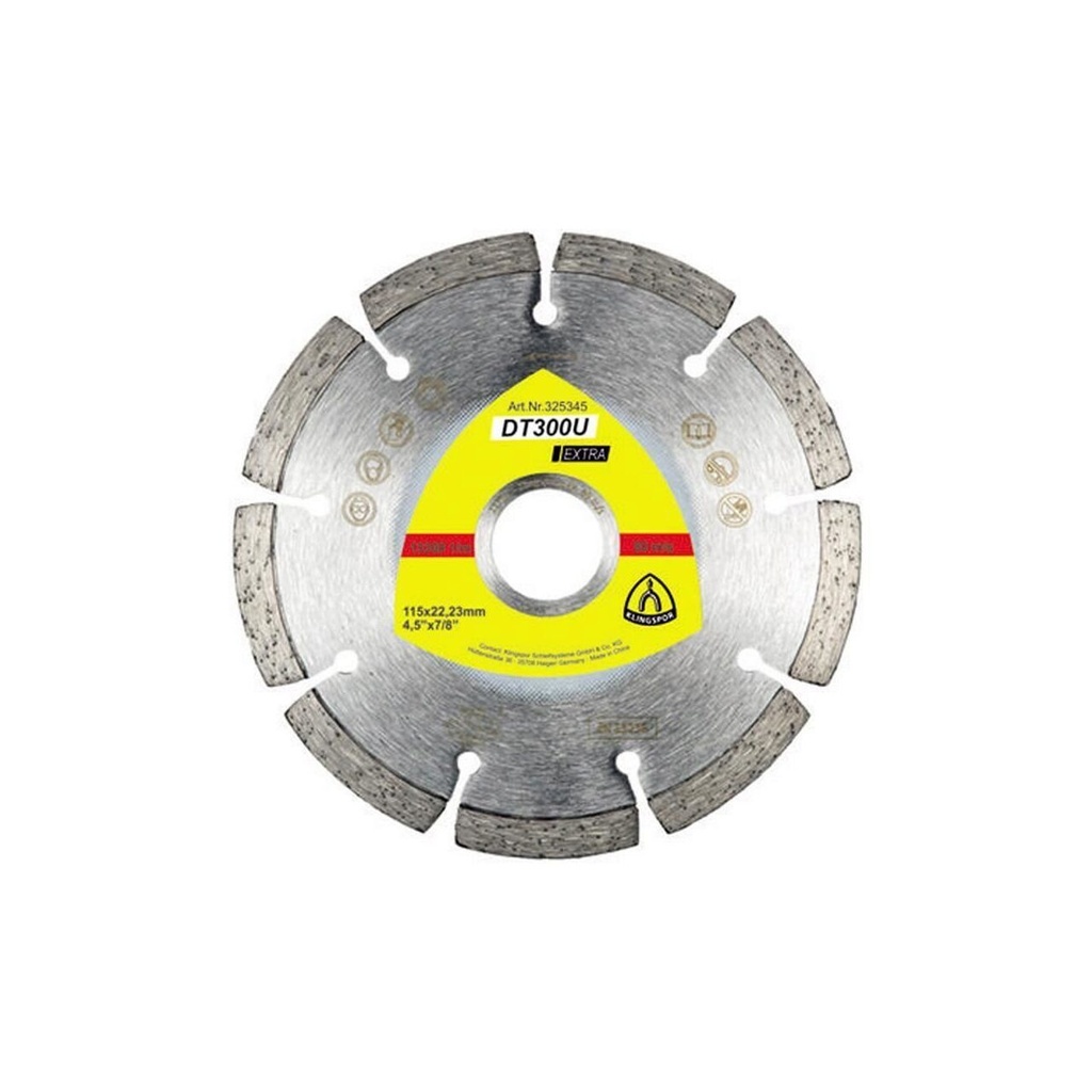 Disc de tăiere diamantat KLINGSPOR DT 300 U Extra pentru materiale de construcții, 115x1,6 mm