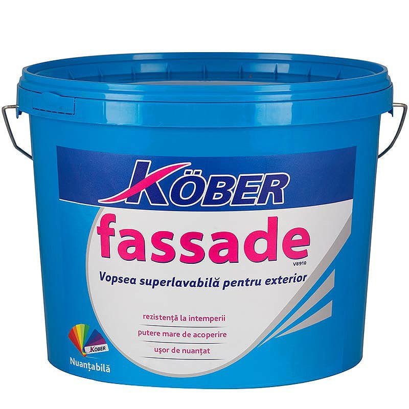 Vopsea lavabilă de exterior Kober Fassade albă mat cu silicon, 3 l