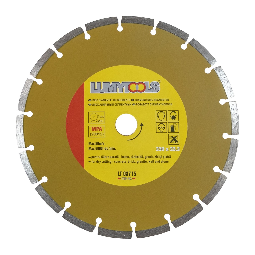 Disc diamantat,cu segmente, pentru materiale de constructii, 230 x 22.2 x 2.5 mm