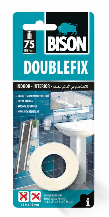 Bandă dublu adezivă pentru interior BISON Double Fix, 1,5mx19mm