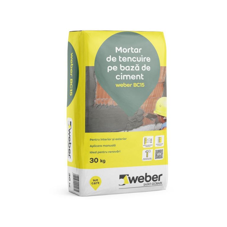 Mortar de tencuire manuală pe bază de ciment Weber BC15, 30 kg