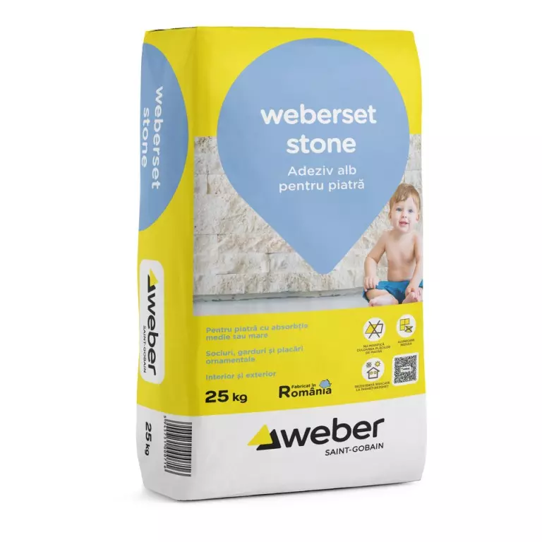 Adeziv alb pentru piatră Weberset Stone, 25 kg