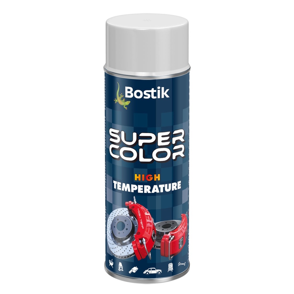 Spray vopsea rezistent la temperaturi ridicate Bostik Super Color High temperature alb interior/exterior, 400 ml