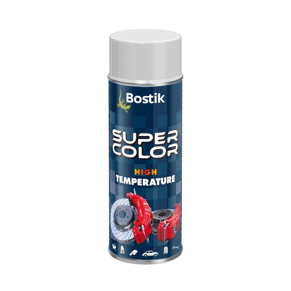 Spray vopsea rezistent la temperaturi ridicate Bostik Super Color High temperature alb interior/exterior, 400 ml