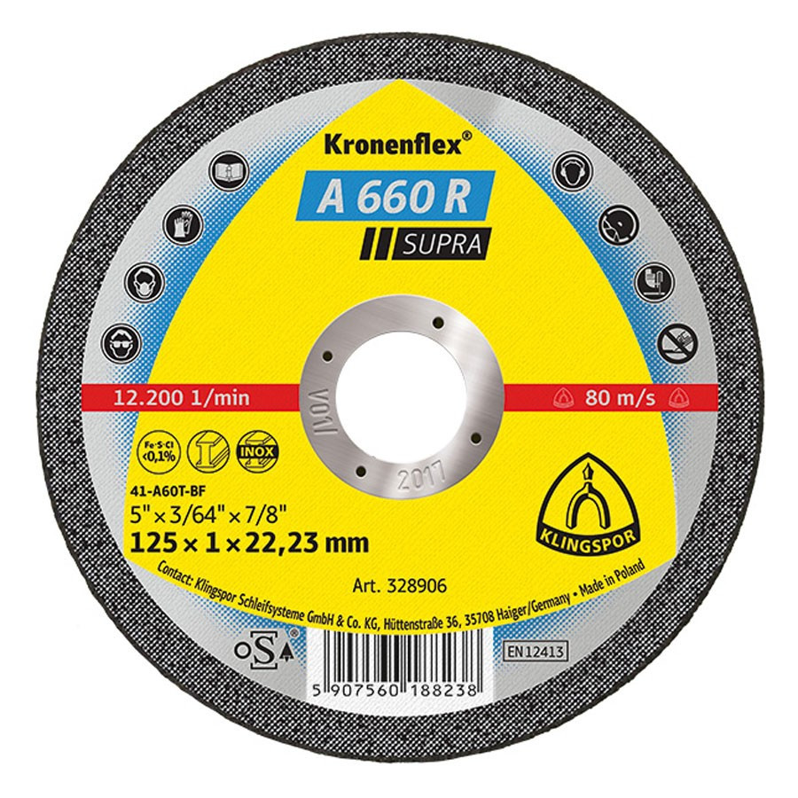 Disc de debitare Kronenflex® A 660 R Supra pentru otel inoxidabil, 125x22.23x1 mm
