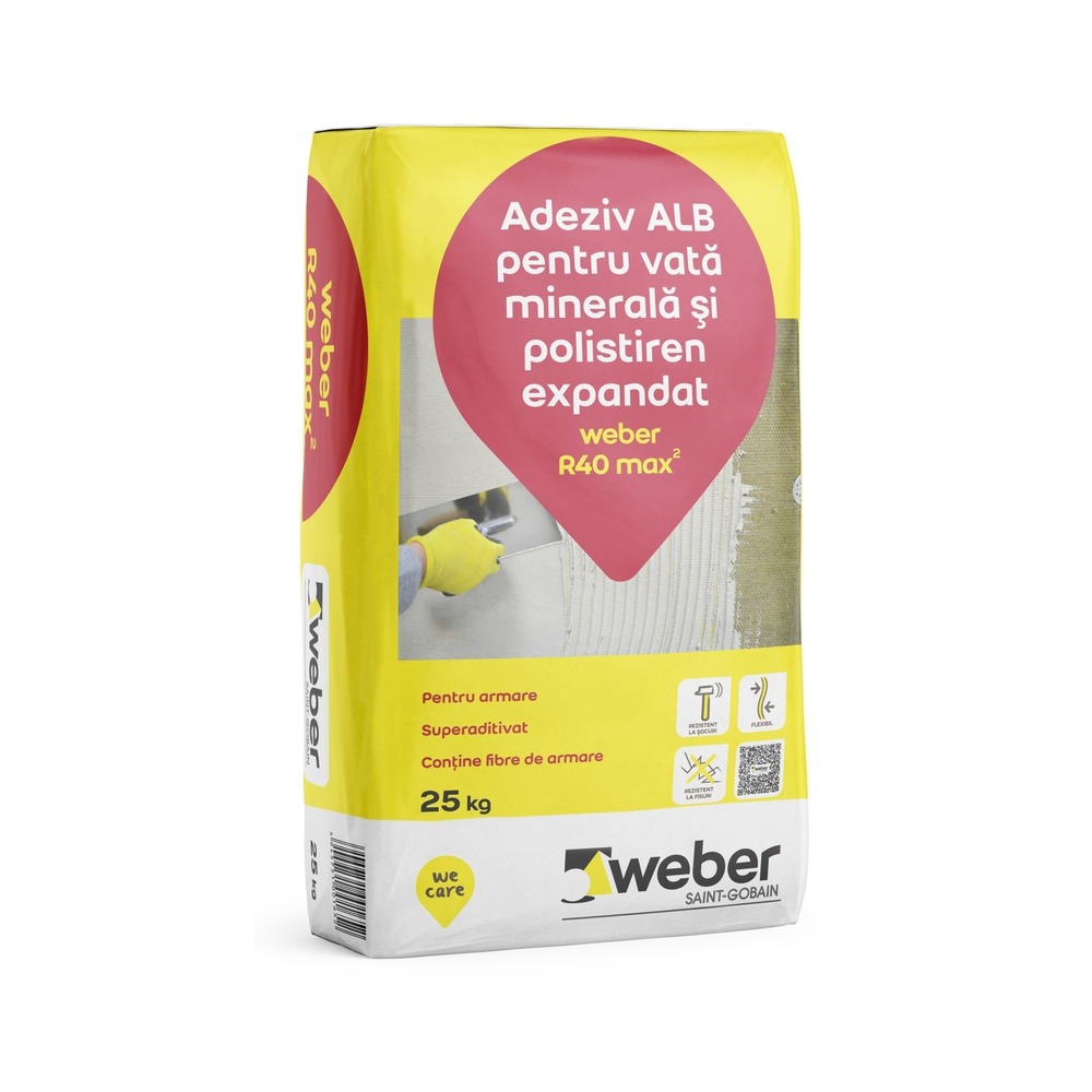 [P004234] Adeziv alb Weber R40 max2 pentru vată minerală și polistiren expandat, 25 kg