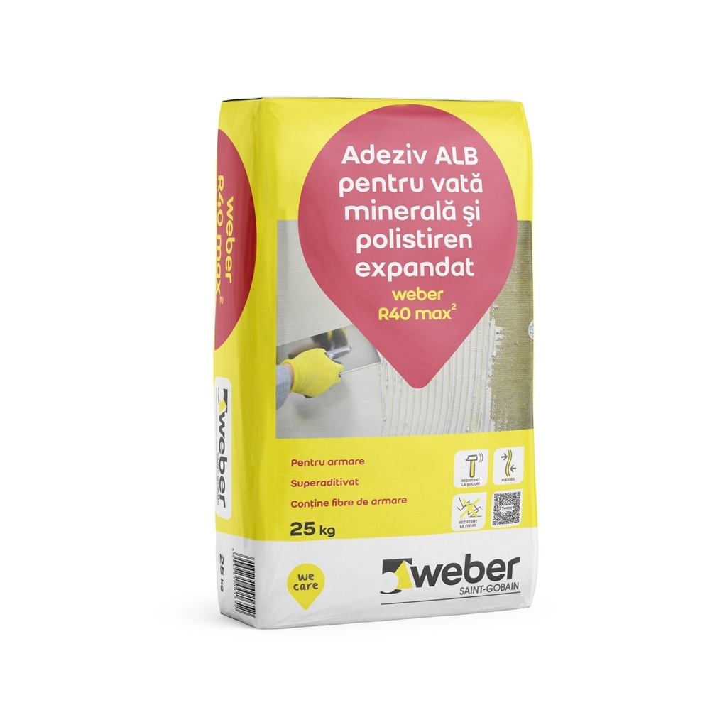 Adeziv alb pentru vată minerală şi polistiren expandat Weber R40 max2, 25 kg