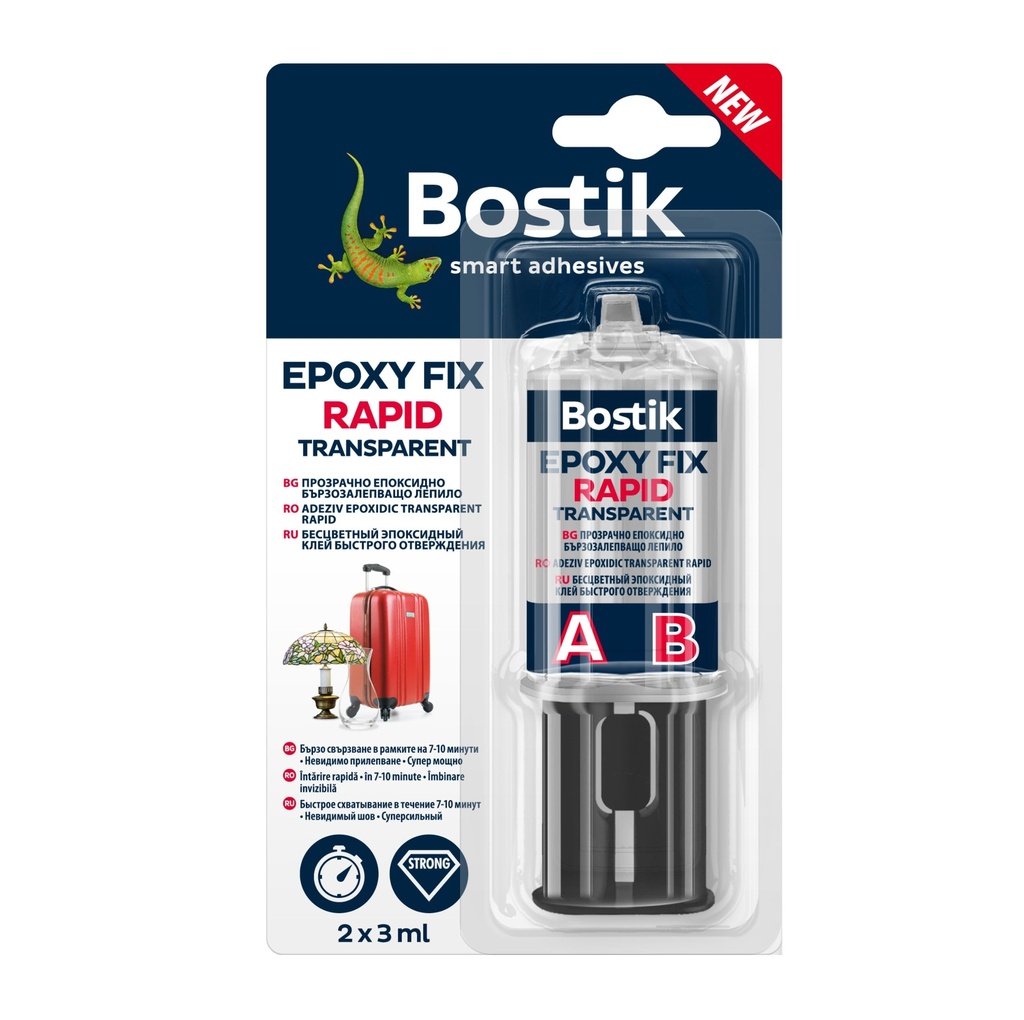 Adeziv bicomponent epoxy fix rapid transparent Bostik, 2x3 ml