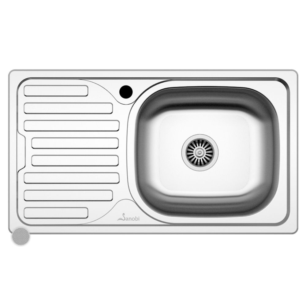 Chiuvetă bucătărie din inox cu o cuvă Sanobi 2010.BDL-XL 860x435 mm, picurător pe dreapta