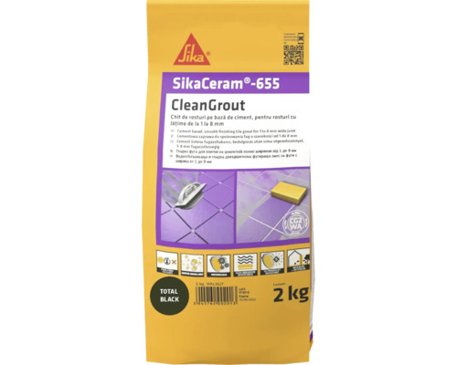 Chit de rosturi gresie și faianță SikaCeram 655 CleanGrout Total Black, 2 kg