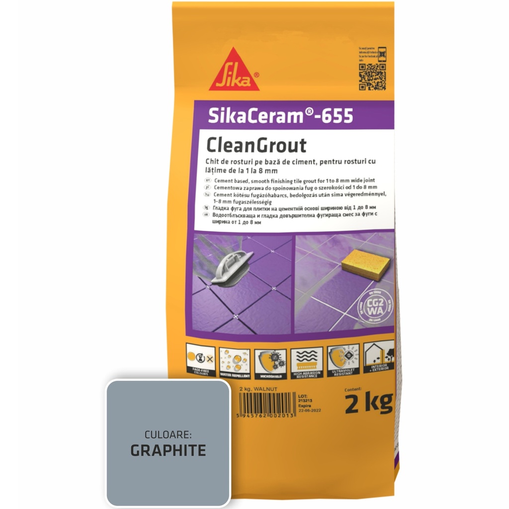 Chit de rosturi gresie și faianță SikaCeram 655 CleanGrout Graphite, 2 kg