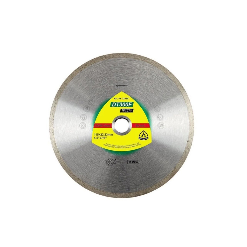 Disc de tăiere diamantat KLINGSPOR DT 300 F Extra pentru gresie, faianță, 115x1.6 mm