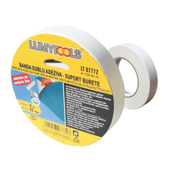 Bandă dublu adezivă – suport burete L=25 mm L=5 m