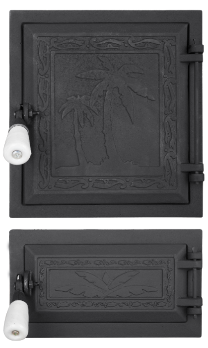 Ușă pentru sobă și cenușar din fontă model palmier, 27x140 cm, lățime 250 mm