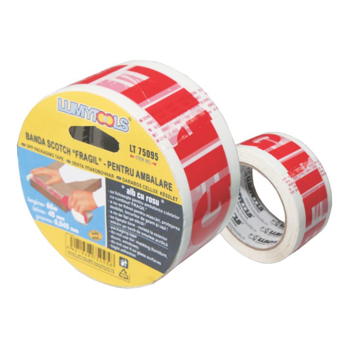 Bandă SCOTCH „FRAGIL” – pentru ambalare rosu/alb 48 mm, 66 ml