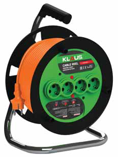 Prelungitor cu tambur Klaus, 4 prize, cablu orange 3x2.5 mm, 50 ml