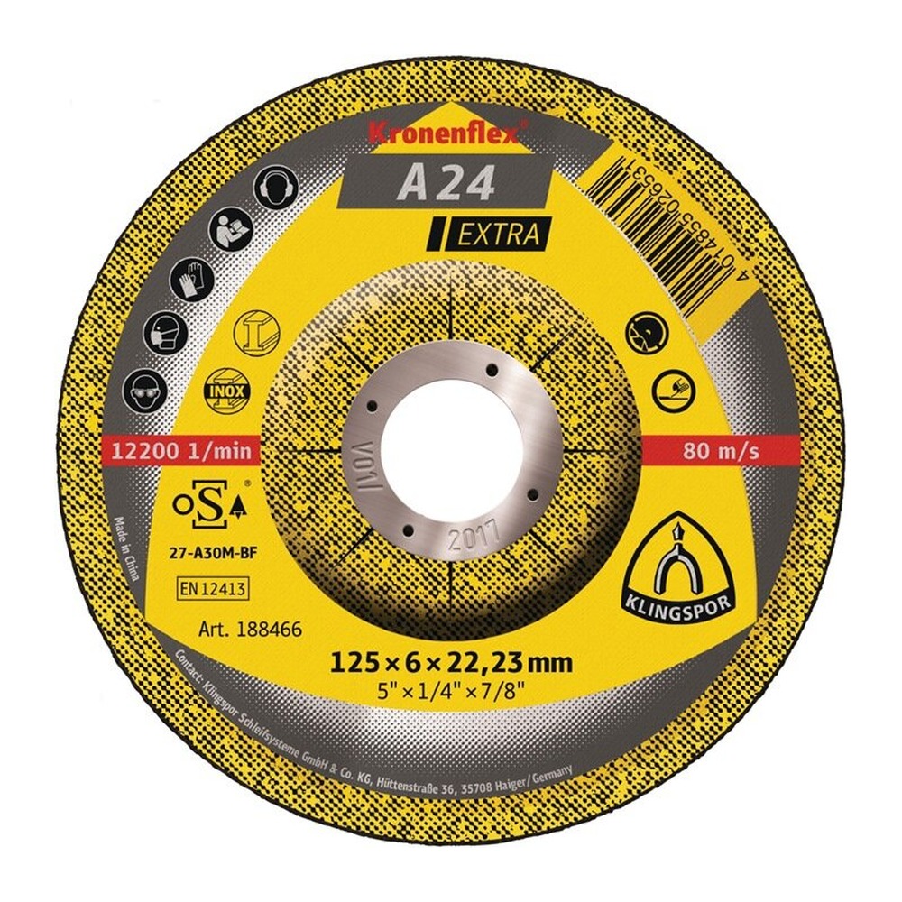 Disc de șlefuire KLINGSPOR A 24 Extra curbat 188466 universal pentru metal, 125x6x22.23 mm
