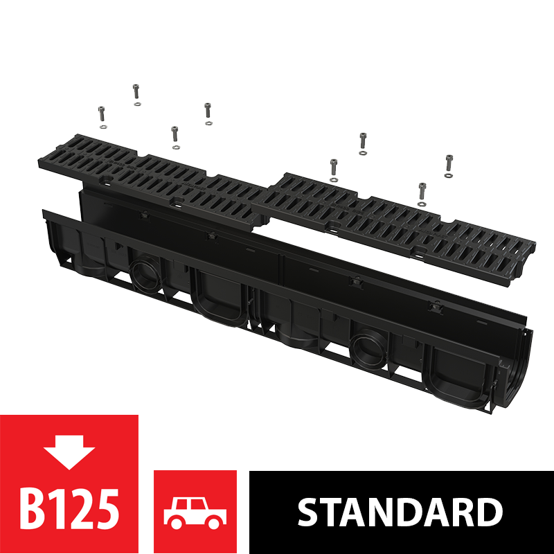 Rigolă de exterior de 100 mm AVZ104-R402 cu ramă din plastic și grătar compozit, clasa B125