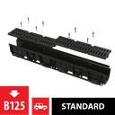 Rigolă de exterior de 100 mm AVZ104-R402 cu ramă din plastic și grătar compozit, clasa B125