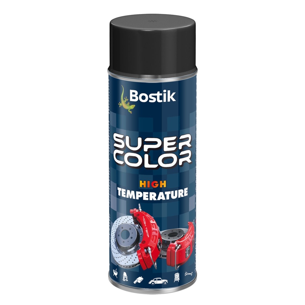 Spray vopsea rezistent la temperaturi ridicate Bostik Super Color High temperature negru interior/exterior, 400 ml