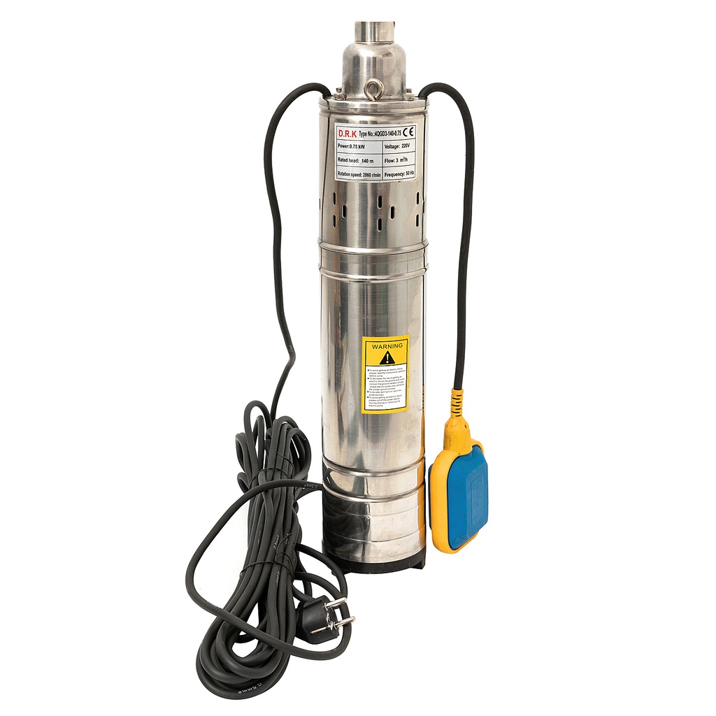 Pompa apa submersibila DRK QGD2 cu flotor, 0.75 KW, 140m, 3m3/ora, pornire / oprire automata prin plutitor