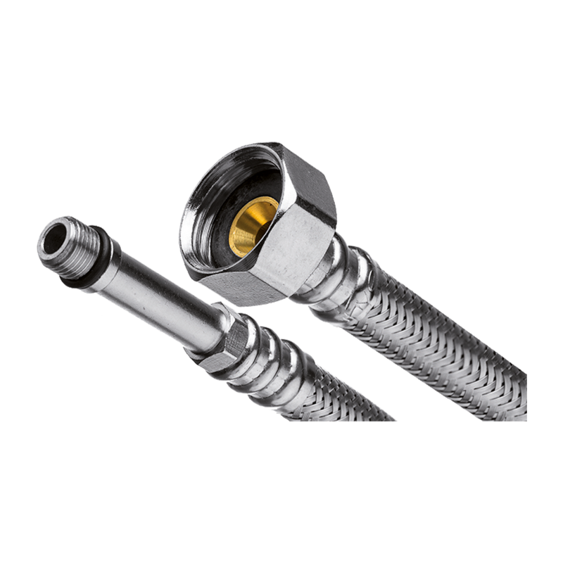 Racord flexibil monocomandă cu tesatură inox D 1/2'' l 80 cm și adaptor lung