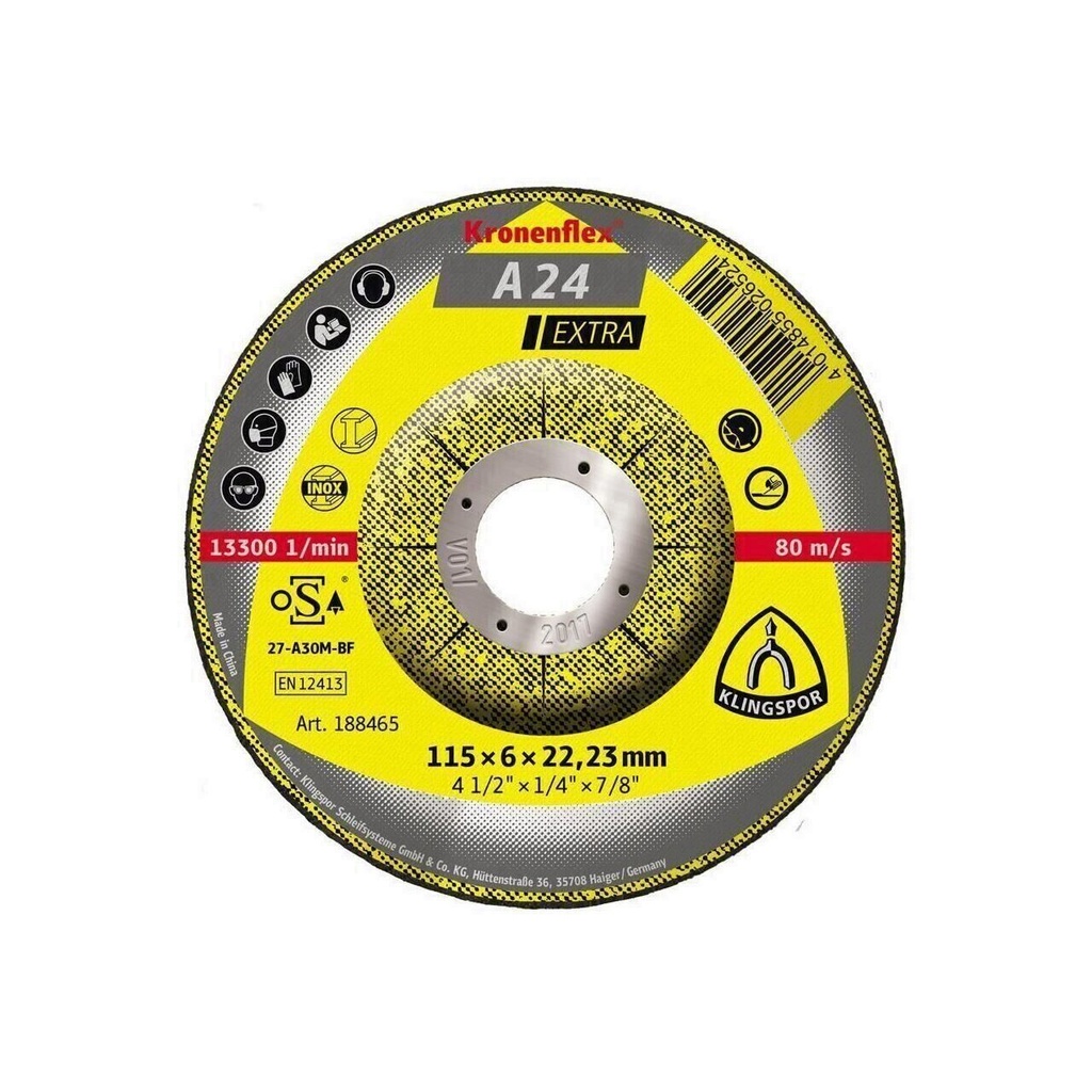 Disc de șlefuire KLINGSPOR A 24 Extra curbat 188465 universal pentru metal, 115x6 mm