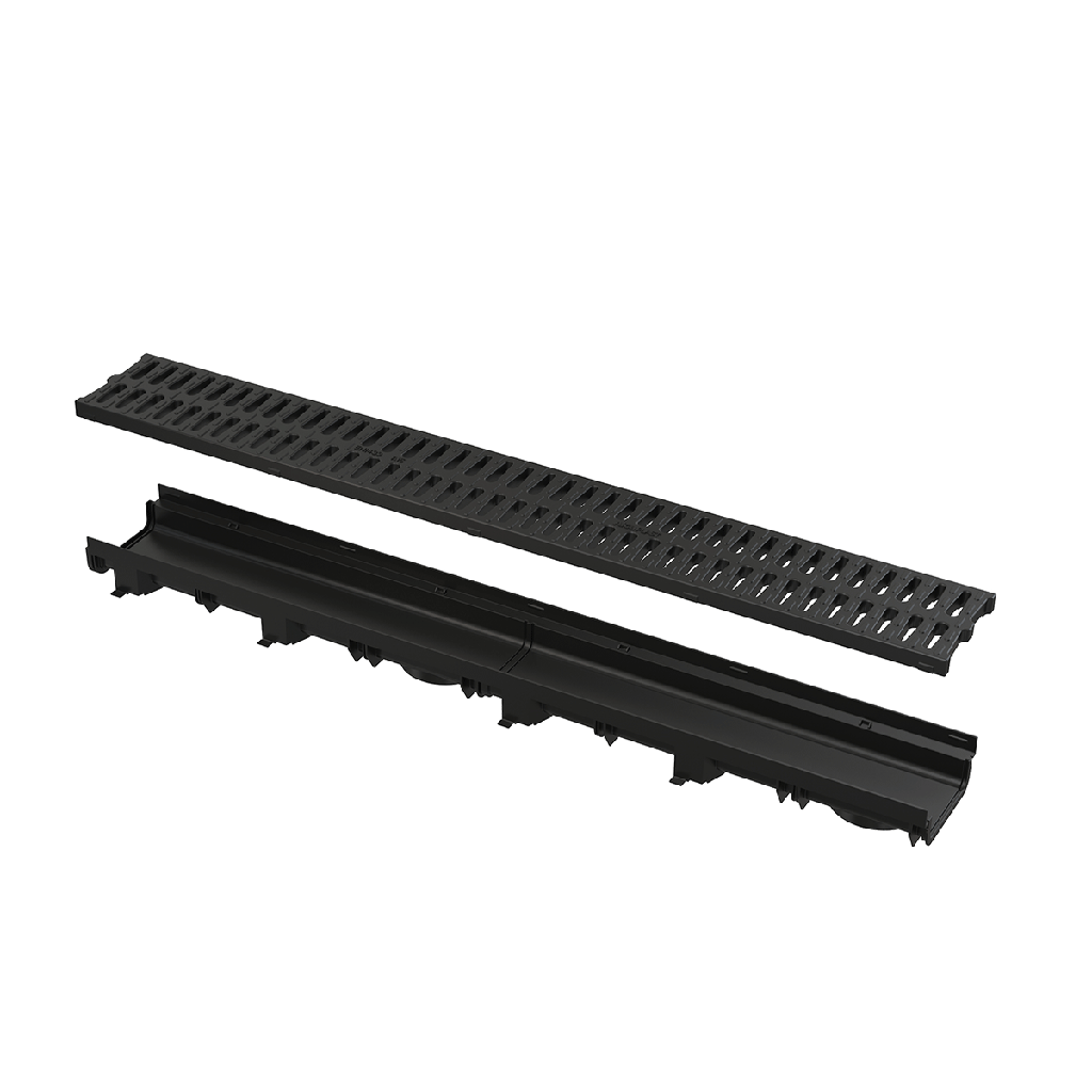 Rigolă de exterior de 60 mm AVZ112-R501 cu ramă și grătar din plastic, clasa A15