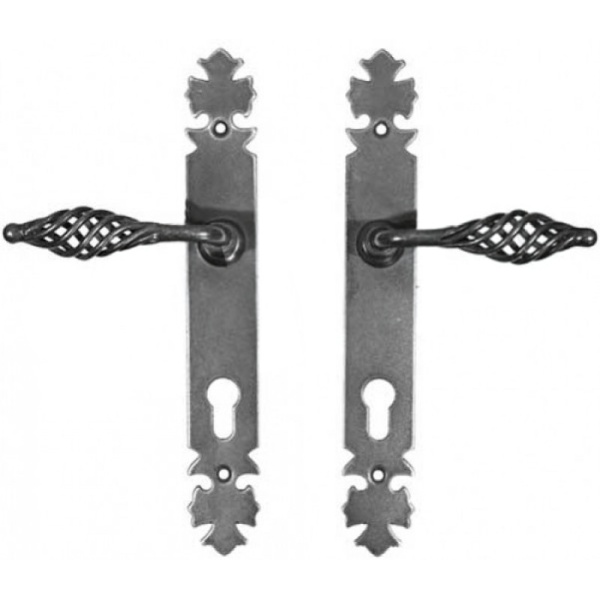 Set mânere metal 24-323 decorative pentru porți și uși cu șild, 260x46x3 mm 