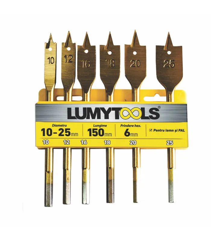 Set burghie plate pentru lemn 6 piese, Ø 10-25 mm