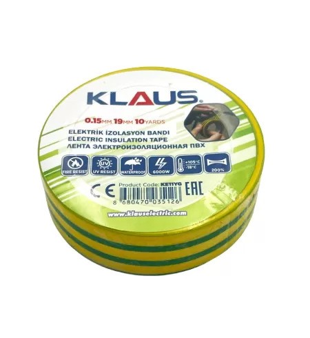 Bandă izolatoare Klaus, galben-verde, 19x0.15 mm, 10 ml