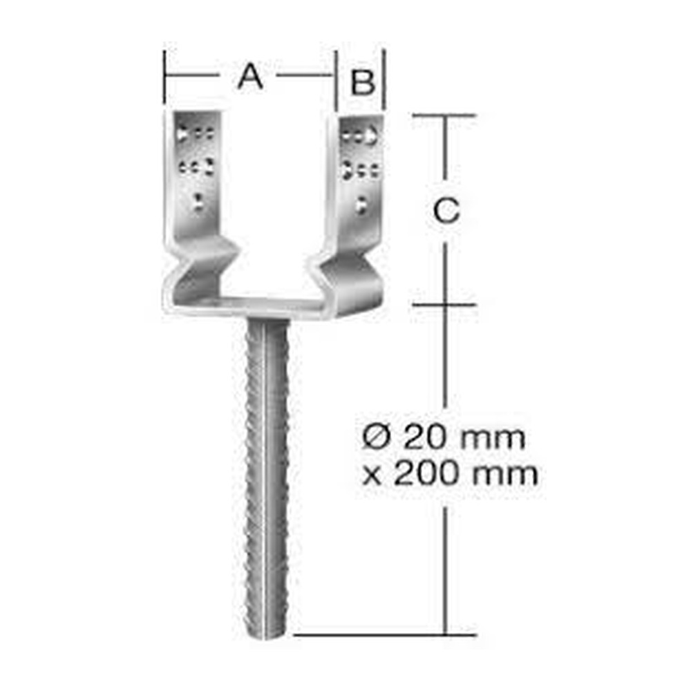 Suport stâlp tip U sarcini grele cu tija, 121x60x125x5 mm, zincat, fixare în beton